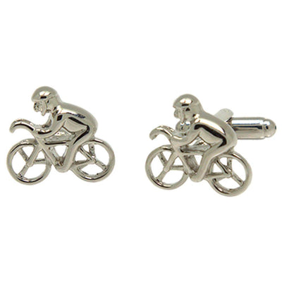Silvertone Novelty Cyclist Cufflinks with Jewelry Box - Ferrecci USA 