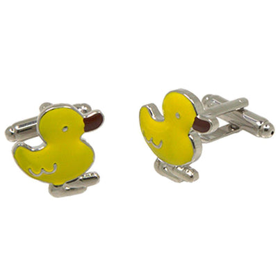 Silvertone Novelty Yellow Duck Cufflinks with Jewelry Box - Ferrecci USA 