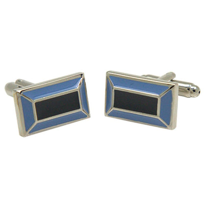 Silvertone Rectangle Blue Cufflinks with Jewelry Box - Ferrecci USA 