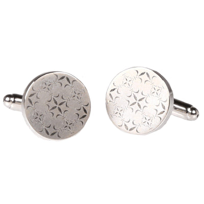 Silvertone Silver Pattern Cufflinks with Jewelry Box - Ferrecci USA 