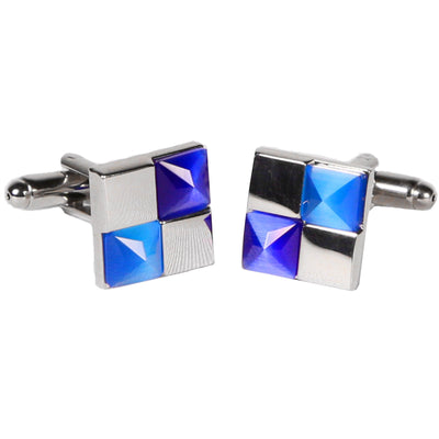 Silvertone Square Blue/Silver Cufflinks with Jewelry Box - Ferrecci USA 