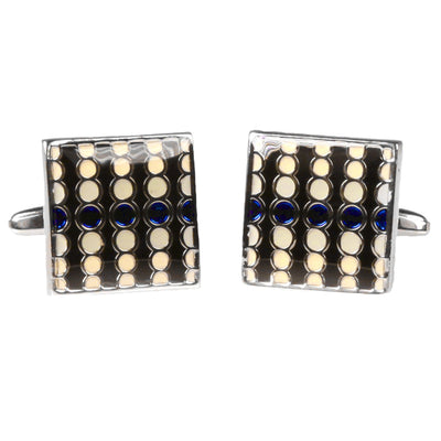 Silvertone Square Geometric Dots Cufflinks with Jewelry Box - Ferrecci USA 