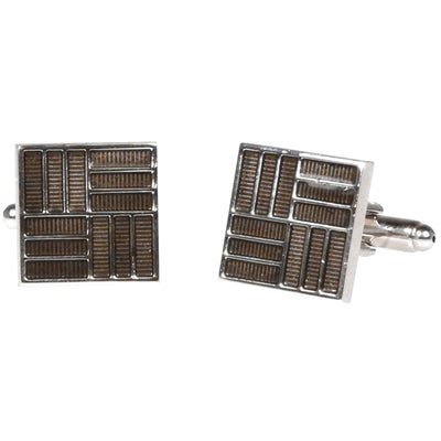 Silvertone Square Geometric Pattern Cufflinks with Jewelry Box - Ferrecci USA 