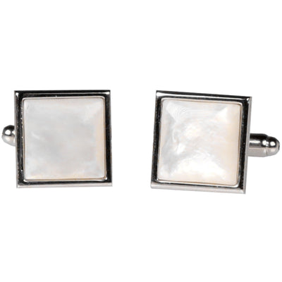 Silvertone Square Ivory Gemstone Cufflinks with Jewelry Box - Ferrecci USA 