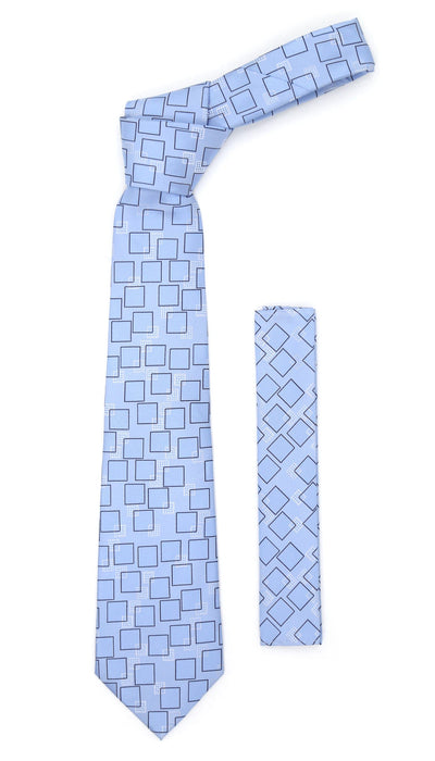 Sky blue Geometric Necktie with Handkerchief Set - Ferrecci USA 