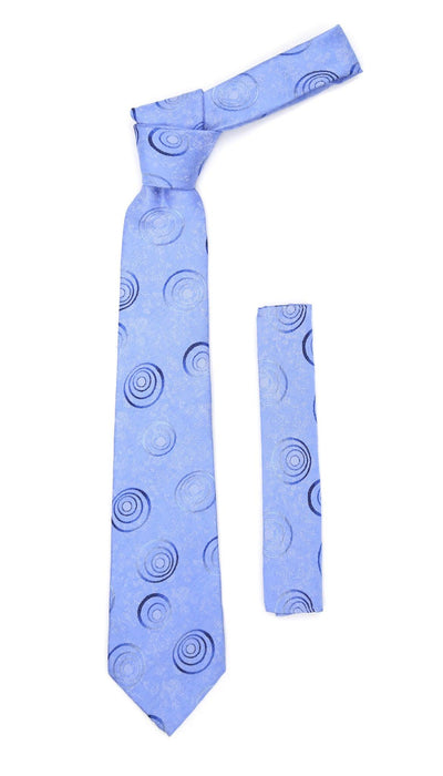 Sky Blue Swirl Design Necktie with Handkerchief Set - Ferrecci USA 