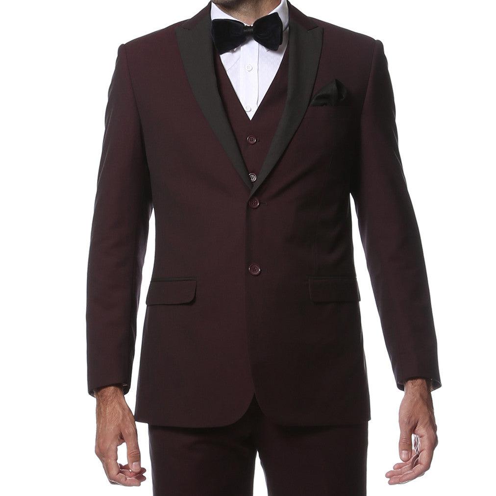 The Alta Moda 3pc Peak Lapel Burgundy Super Slim Tuxedo