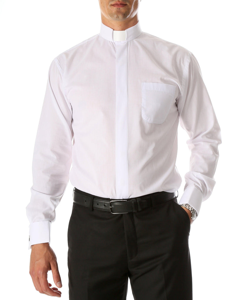 French Cuff Banded Collar Shirt - Black with White Cuff -  [Wholesale]Christian Brands Church Supply