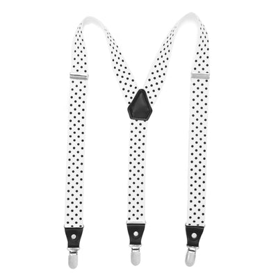 White with Black Dot Unisex Clip On Suspenders - Ferrecci USA 