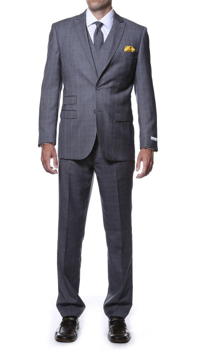 Zillo Charcoal 3 Piece Vested Slim Fit Plaid Suit - Ferrecci USA 